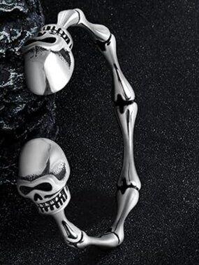 Men's Adjustable Skull Bracelet Retro Gothic Punk Biker Cool Open Cuff Silver